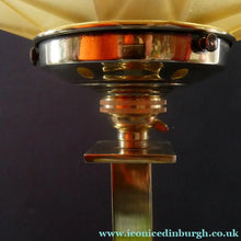 Load image into Gallery viewer, ART DECO Brass Table Lamp with Skyscraper Geometric Stepped Base; With Angular Globe Glass Shade
