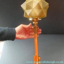 Load image into Gallery viewer, ART DECO Brass Table Lamp with Skyscraper Geometric Stepped Base; With Angular Globe Glass Shade
