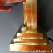 Load image into Gallery viewer, ART DECO Brass Table Lamp with Skyscraper Geometric Stepped Base; With Angular Globe Glass Shade
