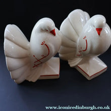 Load image into Gallery viewer, 1930s Art Deco Continental Ceramics FAN TAIL DOVES Sand-Filled (Sandbag) Bookends
