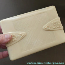 Load image into Gallery viewer, 1930s Art Deco Cream Celluloid Trinket Box with Faux Decorative Clasps and a Hinged Lid
