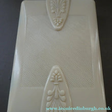 Load image into Gallery viewer, 1930s Art Deco Cream Celluloid Trinket Box with Faux Decorative Clasps and a Hinged Lid
