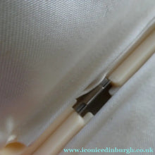 Load image into Gallery viewer, 1930s Art Deco Cream Celluloid Trinket Box with Faux Decorative Clasps and a Hinged Lid

