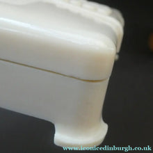 Load image into Gallery viewer, 1930s Art Deco Cream Celluloid Trinket Box with Faux Decorative Clasps and a Hinged Lid
