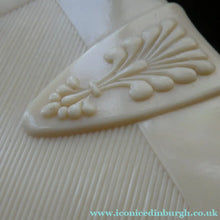 Load image into Gallery viewer, 1930s Art Deco Cream Celluloid Trinket Box with Faux Decorative Clasps and a Hinged Lid
