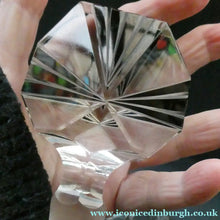 Load image into Gallery viewer, Large 1930s Art Deco Czech Glass Decanter by KARL PALDA. Geometric Clear Glass, with Engraved Lines and Black Enamel
