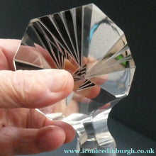 Load image into Gallery viewer, Large 1930s Art Deco Czech Glass Decanter by KARL PALDA. Geometric Clear Glass, with Engraved Lines and Black Enamel
