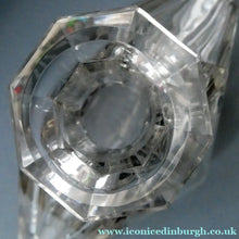 Load image into Gallery viewer, Large 1930s Art Deco Czech Glass Decanter by KARL PALDA. Geometric Clear Glass, with Engraved Lines and Black Enamel
