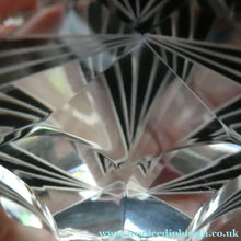 Load image into Gallery viewer, Large 1930s Art Deco Czech Glass Decanter by KARL PALDA. Geometric Clear Glass, with Engraved Lines and Black Enamel
