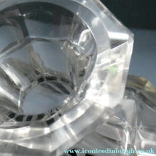 Load image into Gallery viewer, Large 1930s Art Deco Czech Glass Decanter by KARL PALDA. Geometric Clear Glass, with Engraved Lines and Black Enamel

