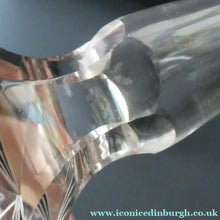 Load image into Gallery viewer, Large 1930s Art Deco Czech Glass Decanter by KARL PALDA. Geometric Clear Glass, with Engraved Lines and Black Enamel
