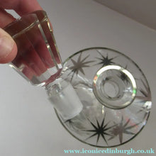 Load image into Gallery viewer, Rare 1930s Art Deco CZECH Glass Decanter Embellished with Large Silver Pointed Stars
