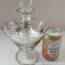 Load image into Gallery viewer, Rare 1930s Art Deco CZECH Glass Decanter Embellished with Large Silver Pointed Stars
