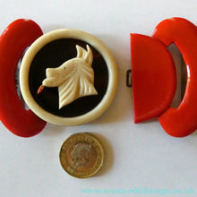 Load image into Gallery viewer, Rare French Art Deco 1930s BAKELITE / PHENOLIC Belt Buckle. Dog Decoration
