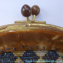 Load image into Gallery viewer, ART DECO Glass Beaded Bag with Celluloid Curved Clasp and Coffee Bean Details. Fabulous Vintage 1930s Evening Bag
