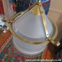 Load image into Gallery viewer, Original 1930s Art Deco White Satin Glass and Brass Pendant Shade
