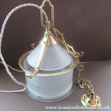 Load image into Gallery viewer, Original 1930s Art Deco White Satin Glass and Brass Pendant Shade
