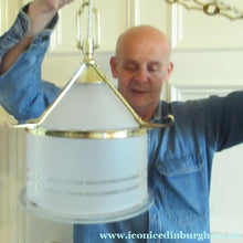 Load image into Gallery viewer, Original 1930s Art Deco White Satin Glass and Brass Pendant Shade
