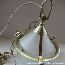 Load image into Gallery viewer, Original 1930s Art Deco White Satin Glass and Brass Pendant Shade
