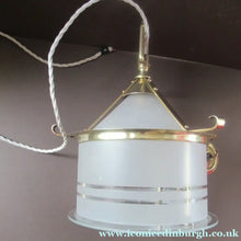 Load image into Gallery viewer, Original 1930s Art Deco White Satin Glass and Brass Pendant Shade

