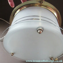 Load image into Gallery viewer, Original 1930s Art Deco White Satin Glass and Brass Pendant Shade
