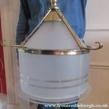 Load image into Gallery viewer, Original 1930s Art Deco White Satin Glass and Brass Pendant Shade

