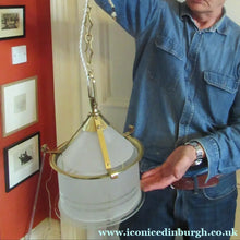 Load image into Gallery viewer, Original 1930s Art Deco White Satin Glass and Brass Pendant Shade

