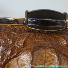 Load image into Gallery viewer, Vintage 1930s ART DECO Hornback Crocodile with Brass Enamel Metal Frame and Fancy Brass Clasp
