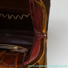Load image into Gallery viewer, Vintage 1930s ART DECO Hornback Crocodile with Brass Enamel Metal Frame and Fancy Brass Clasp
