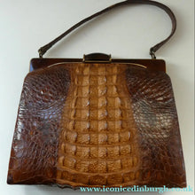 Load image into Gallery viewer, Vintage 1930s ART DECO Hornback Crocodile with Brass Enamel Metal Frame and Fancy Brass Clasp

