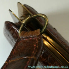 Load image into Gallery viewer, Vintage 1930s ART DECO Hornback Crocodile with Brass Enamel Metal Frame and Fancy Brass Clasp
