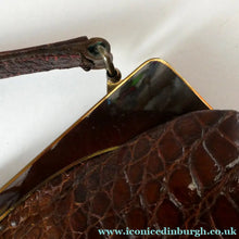 Load image into Gallery viewer, Vintage 1930s ART DECO Hornback Crocodile with Brass Enamel Metal Frame and Fancy Brass Clasp
