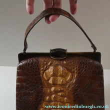 Load image into Gallery viewer, Vintage 1930s ART DECO Hornback Crocodile with Brass Enamel Metal Frame and Fancy Brass Clasp
