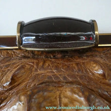 Load image into Gallery viewer, Vintage 1930s ART DECO Hornback Crocodile with Brass Enamel Metal Frame and Fancy Brass Clasp
