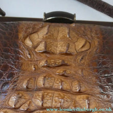 Load image into Gallery viewer, Vintage 1930s ART DECO Hornback Crocodile with Brass Enamel Metal Frame and Fancy Brass Clasp
