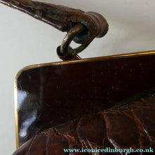 Load image into Gallery viewer, Vintage 1930s ART DECO Hornback Crocodile with Brass Enamel Metal Frame and Fancy Brass Clasp
