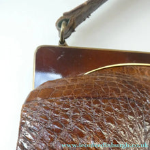 Load image into Gallery viewer, Vintage 1930s ART DECO Hornback Crocodile with Brass Enamel Metal Frame and Fancy Brass Clasp
