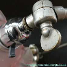Load image into Gallery viewer, 1930s ART DECO Metal Table Lamp. Silver-Tone Kneeling Nude. Pink Glass Shade
