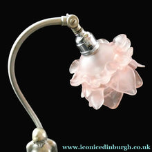 Load image into Gallery viewer, 1930s ART DECO Metal Table Lamp. Silver-Tone Kneeling Nude. Pink Glass Shade
