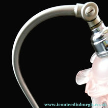 Load image into Gallery viewer, 1930s ART DECO Metal Table Lamp. Silver-Tone Kneeling Nude. Pink Glass Shade
