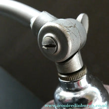Load image into Gallery viewer, 1930s ART DECO Metal Table Lamp. Silver-Tone Kneeling Nude. Pink Glass Shade

