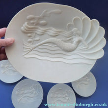 Load image into Gallery viewer, MERMAIDS. 1930s Art Deco MODERN STYLISTS Set of Seven Early Hard Plastic Serving Plates
