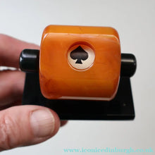 Load image into Gallery viewer, Extremely Rare 1930s Art Deco NO TRUMPS Amber / Butterscotch BAKELITE Marker with Rotating Wheel
