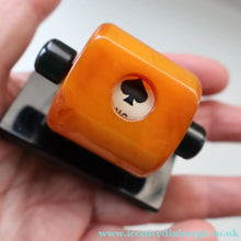 Load image into Gallery viewer, Extremely Rare 1930s Art Deco NO TRUMPS Amber / Butterscotch BAKELITE Marker with Rotating Wheel
