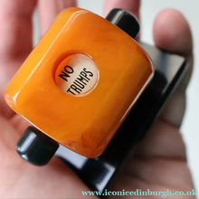Load image into Gallery viewer, Extremely Rare 1930s Art Deco NO TRUMPS Amber / Butterscotch BAKELITE Marker with Rotating Wheel
