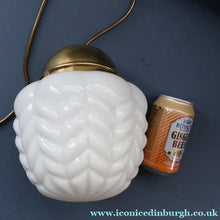 Load image into Gallery viewer, Vintage Opaque White Milk Glass ART DECO Hanging Lampshade with Brass Fittings
