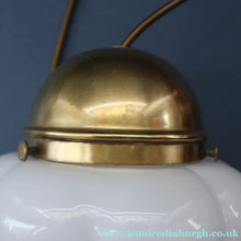 Load image into Gallery viewer, Vintage Opaque White Milk Glass ART DECO Hanging Lampshade with Brass Fittings
