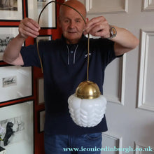 Load image into Gallery viewer, Vintage Opaque White Milk Glass ART DECO Hanging Lampshade with Brass Fittings
