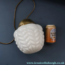 Load image into Gallery viewer, Vintage Opaque White Milk Glass ART DECO Hanging Lampshade with Brass Fittings
