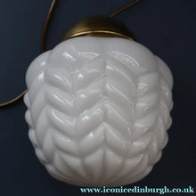 Load image into Gallery viewer, Vintage Opaque White Milk Glass ART DECO Hanging Lampshade with Brass Fittings
